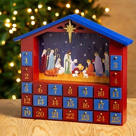 Glitzhome Handcrafted Wooden Nativity Scene Christmas Advent Count Down Calendar - Picture 1 of 5
